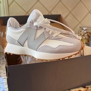 New Balance White and Light Gray Sneakers